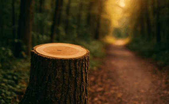 Wanderer auf einem Waldweg in warmem Licht, symbolisch für den respektvollen Umgang mit Natur und Bäumen